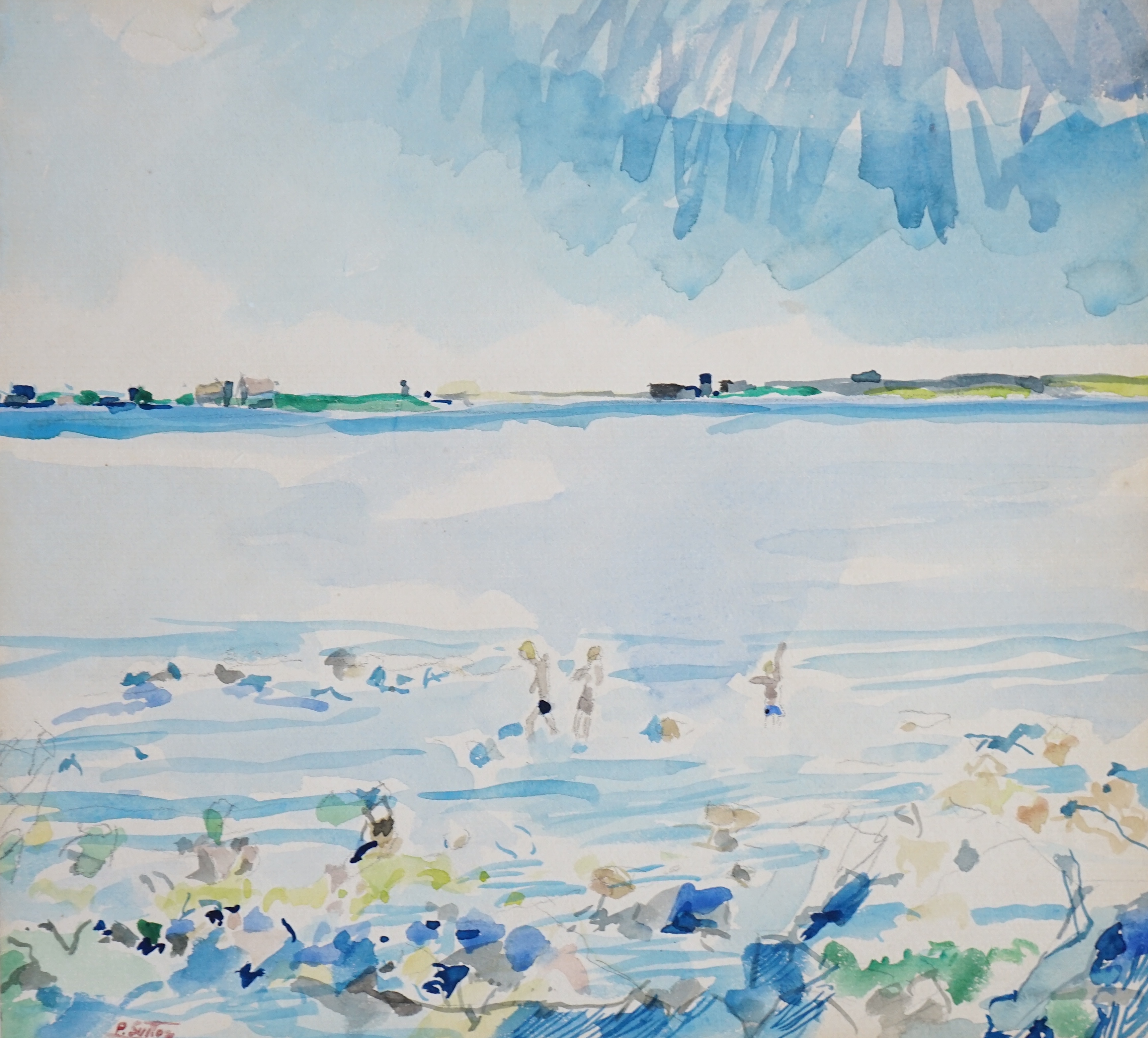 Philip Sutton (British, b.1928), 'Bathers, IOM 1979', watercolour, 27 x 29cm